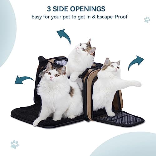 PETSFIT Cat Carrier Airline Approved, Soft Carrier for Small and Medium Cats Under 12 Lbs, Soft Cat Travel Bag, Kitten Carrier with Extendable Mat, Khaki — view 5