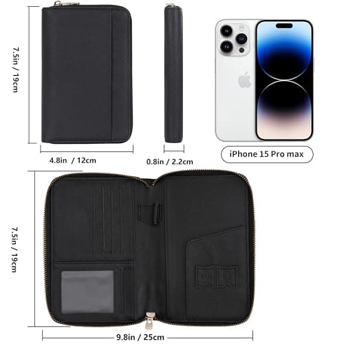 WASON Leather Zipper Travel Passport Wallet Holder RFID Blocking Cover, Passport case Pocket Slot for Card, Cash, ID, Boarding Pass and Ticket for Men, Women and Family Trips (Black) — view 2