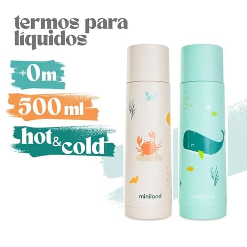 Miniland Thermo Water Bottle 500ml, Stainless Steel Baby Thermos for Liquids, Thermos Flask, Keeps Hot and Cold for Over 12 Hours, Airtight Seal and Anti-Drip System | Crabsy — view 5