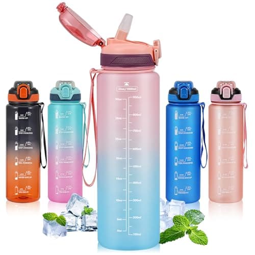 SEASEVEN Sports 1L Water Bottle with Straw for Gym,Office(Pink-Blue)