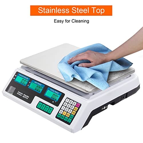 Bonnlo 88LB 40KG Deli Electronic Commercial Price Computing Scale w/LCD Display, Stainless Steel Platform & Charging Cable for Store, Kitchen, Restaurant Market, Food, Meat, Fruit(Silver & White) — view 3