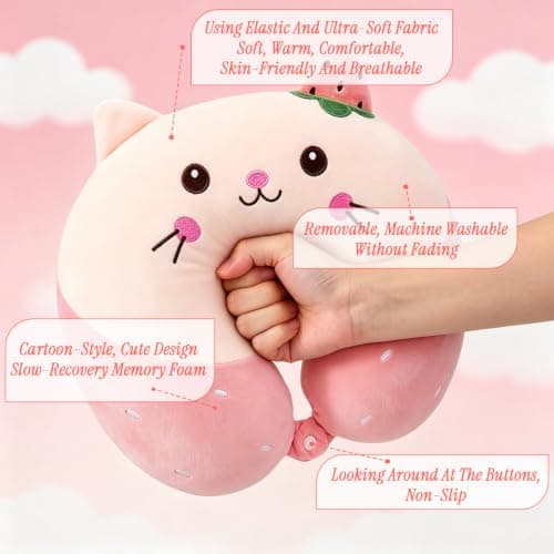 Lumina Co 1 Pink Neck Pillow for Travel, U-Shape, Soft Plush & Lightweight — view 3