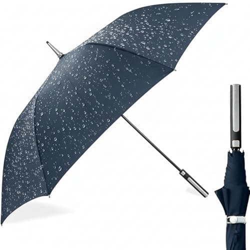 Navy Blue & Silver Windproof Umbrella, 122cm Large Canopy, Automatic Open — view 2