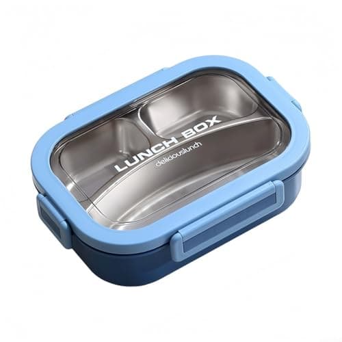 HEIBTENY Stainless Steel Lunch Box 3 Compartment Leakproof Container for Adults Kids School Work Office Picnic Travel Blue Yellow 23.7cm(Blue)