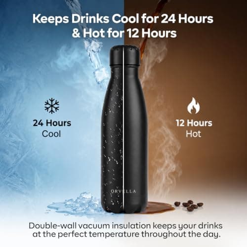 ORVELLA Stainless Steel Water Bottle with Vacuum Insulation 500ml - Black — view 2