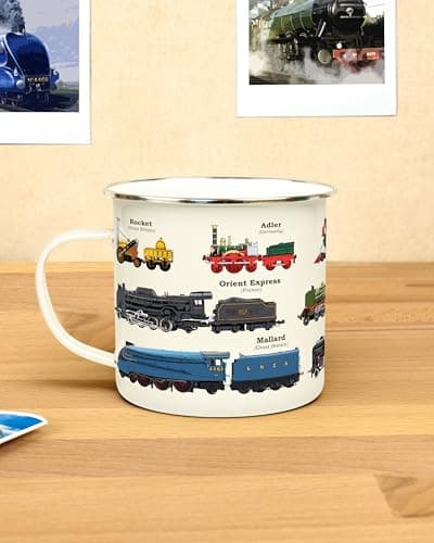 Gift Republic Train Enamel Mug, Outdoor Camping Mug, 500 ml Metal Coffee Cup Men's Gift, Trains — view 4