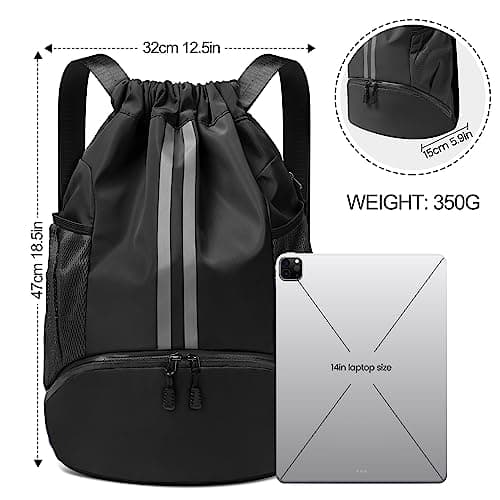 CHEPULA Drawstring Bags Black,PE Bags Drawstring Gym Bag,String Swimming Backpack with Shoe Compartment Suitable for Sports, School, Gym, Travel, Swimming and Holidays — view 4