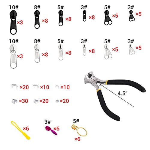 Daily Treasures 203Pcs Zipper Repair Kit with #3/#5/#8/#10 Sizes, Zipper Plier, Extension Pulls, Pull Replacement for Bags, Jackets, Tents, Luggage, Backpacks, Purses — view 3