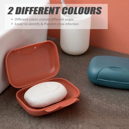 2Pcs Travel Soap Cases - Portable Soap Bars, Soap Box, Soap Dish with Lid, Large Soap Holder, Closable Plastic Soap Container, Soap Storage Case for Travel, School, Gym, Camp (Dark Blue & Brick Red) — view 4
