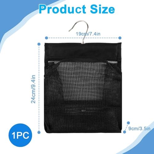 Neerow Hanging Mesh Shower Bag with Hooks, Black Hanging Peg Bag Quick Dry — view 2