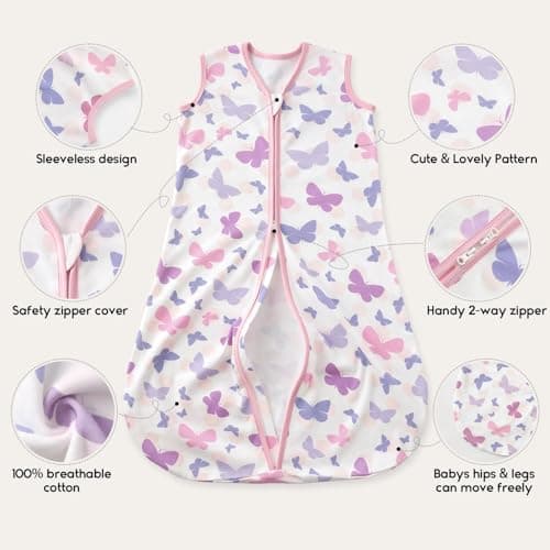 Yoofoss Baby Sleeping Bag 0.5 Tog 0-6 Months - 100% Organic Cotton Summer Lightweight Sleep Sack Soft Sleep Bag for Newbron Infant Unseix Girl Wearable Blanket — view 4