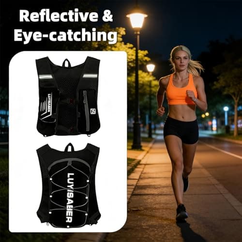 Running Vest for Mens & Women, Lightweight Hydration Backpack with 500ml Water Bottle & Phone Bag, Adjustable Chest Straps Breathable Reflective Running Backpacks for Marathon Night Cycling Hiking — view 5