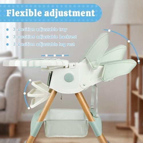 Baby High Chair Foldable Highchair, High Chairs for Babies and Toddlers Adjustable Height & Reclining Seat Detachable Double Tray, Ergonomic Feeding Portable Highchairs for Newborn 6 Months to 5 Years — view 3