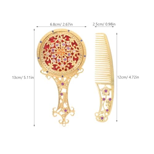 GARIOUANS Antique Mirror Comb Set Vintage Hand Mirror with Comb Handheld Small Portable Grooming Set for Teens Travel Party Wedding — view 2