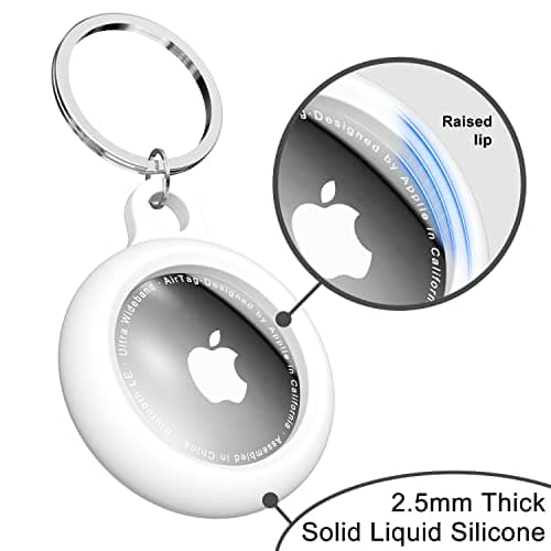 oakxco for Airtag Keychain Silicone, Airtag Holder with Key Ring, Air Tag Cover Cute Accessories for Kids, Luggage, Car Dog Collar, Car, Compatible with Apple Airtag Case Waterproof Tracker, White — view 6