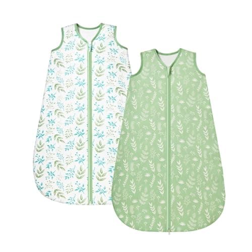 ToyaTec Baby Sleeping Bag 1.0 Tog 2 Pack,Super soft Rayon Made from Bamboo,Baby's Bamboo fiber Pure Organic Sleeping Sack Spring Summer Autumn(Green,S)