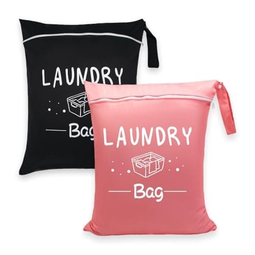 MSLSOZ 2 Laundry Travel Bags, Wet Clothes Bag with Snap Handle, Travel Laundry Bags for Dirty Clothes with Zipper, Suitable for Family, Swimming, Fitness, Dormitory (Black + Pink).