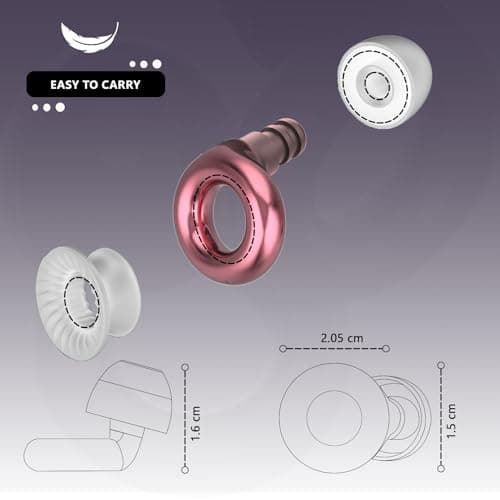 Reusable Ear Plugs for Sleep - Noise Cancelling, Snoring, Travel, and Concerts | 25dB Hearing Protection with Noise Reduction | Comes with 8 Ear Tips and XS/S/M/L - Black (Rose Gold) — view 5