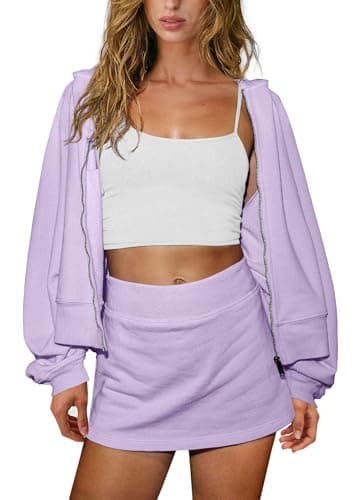 Panadila Womens 2 Piece Workout Sets Lounge Matching Sets Zip Up Hoodie and Skirt Gym Clothes Yoga Outfits, Lavender Purple, S