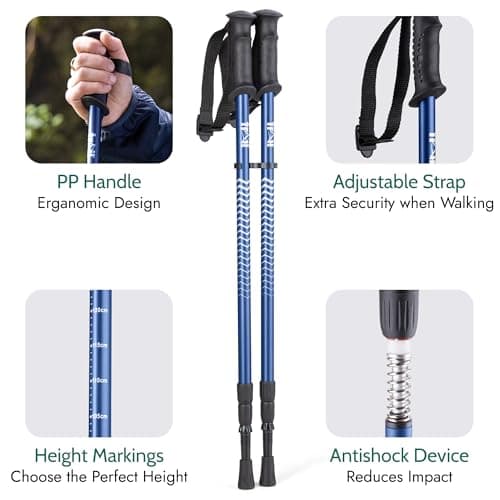 Trail Telescopic Walking Poles, 2 Pack, Adjustable 65–135cm, Blue — view 3