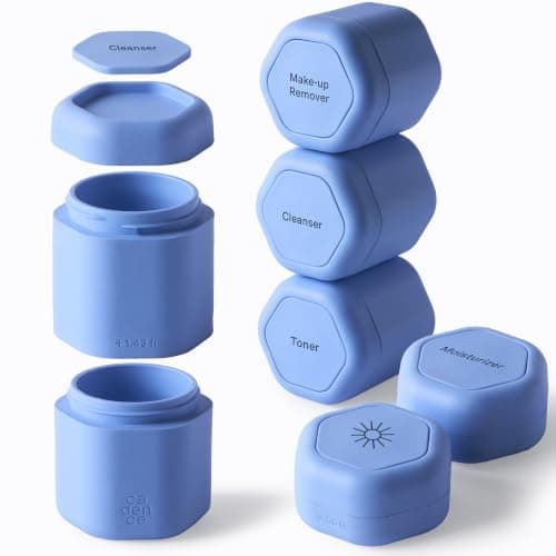 Cadence Travel Containers - Full Skincare Set - Magnetic Containers with Lids,Carry On Travel Essentials For Women/Men - 2 Small (0.56oz), 4 Medium Capsules (1.32oz), & Extender (1.43oz) - Pacific