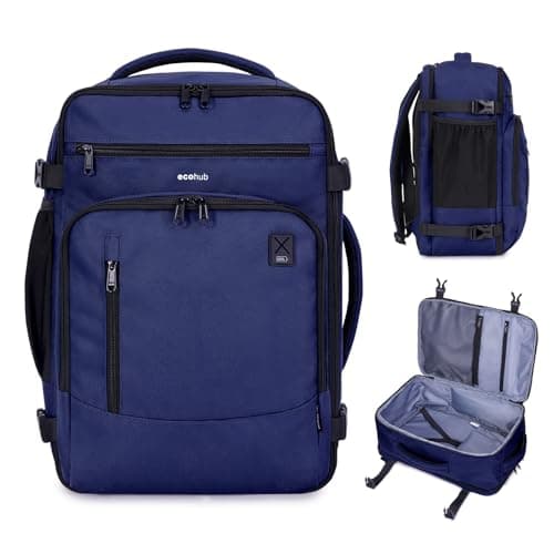 ECOHUB for Ryanair Cabin Bags 40x20x25, Underseat Hand Luggage Backpack with Laptop Compartment, Recycled Travel Carry on Bag, Flight Rucksack with Anti-Theft Pocket, Patented, Blue-20L