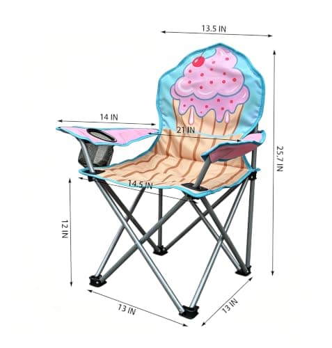 ALUNA Kids Foldable Outdoor Camping Chair Assorted Designs with Cup Holder & Security Lock for Picnic Garden Patio Beach Fishing (Blue) — view 3