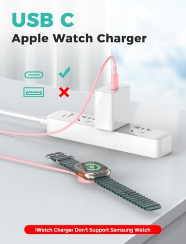 Amasuki Upgraded Apple Watch Charger USB C Magnetic iWatch Charger Portable Wireless Charging Compatible with iWatch Series 11/10/9/8/7/6/5/4/3/2 Ultra 3/SE-Pink — view 2