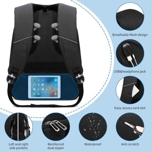 VINBAGGE Anti-Theft Security Backpack, Waterproof 15.6 Inch Laptop Rucksack with USB Charging Port, Business Travel Laptop Bag for Men & Women — view 4