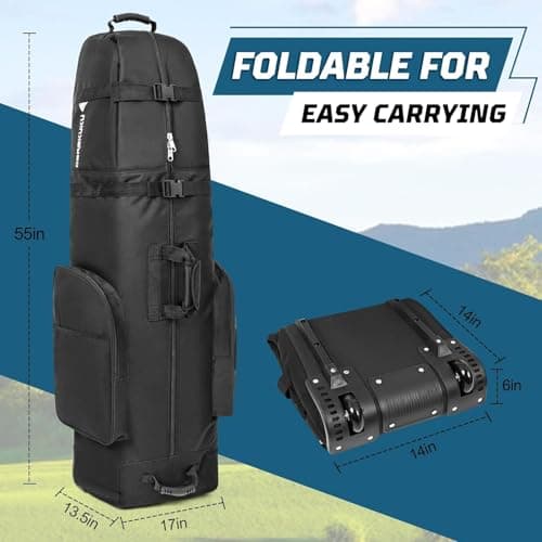 Golf Travel Bags with Wheels, 1200D Heavy Duty Oxford Wear-Resistant with Extra Storage Bag, Lightweight & Portable Golf Club Travel Cover for Airlines Easy Storage，Black：Upgrade — view 2