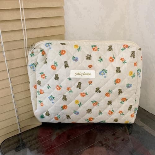 Aucuu Cotton Makeup Bag, Portable Travel Cosmetic Bag, Large Capacity Floral Toiletry Bags, Quilted Wash Bags Organizer for Women Girls — view 5