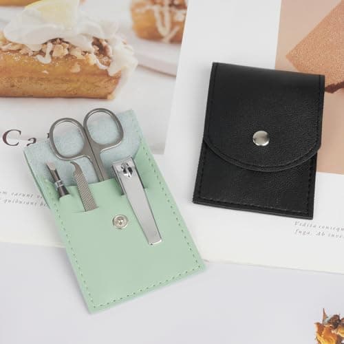 LOPHE Professional Manicure Set, 4pcs Portable Nail Clippers & Eyebrow Grooming Kit, Stainless Steel Nail Care Tools with Luxurious Leather Case for Travel & Home(Green) — view 6