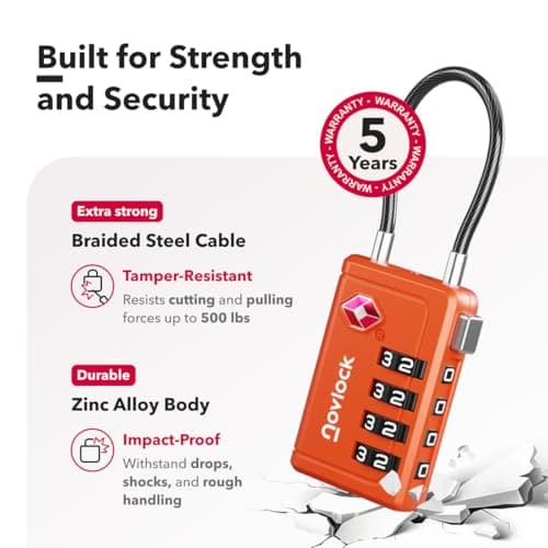 TSA Luggage Locks with Alert Indicator – 4-Digit Travel Padlocks with Flexible Cables for Suitcases, Backpacks & More – Suitcase Locks, 2-Pack, Orange — view 4