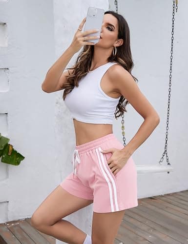 Irdcomps Women'sSport Shorts Cotton Lounge Running Gym Athletic Tracksuit Bottoms Comfy Hiking Travel Casual Sweat Shorts with Pockets(Light Pink,L) — view 3