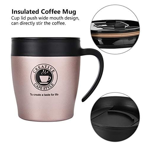 Mugs, Mug With Handle, Stainless Steel Rose Gold Insulated Coffee Mug Water Cup with Spoon and Lid Cups Insulated Mug With Handle for Office Travel — view 4