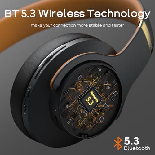 DOQAUS Wireless Headphones Over Ear, Bluetooth Headphones Over Ear with 3 EQ Modes, 90Hrs PlayTime Wireless Headphones,HiFi Stereo Foldable Headset with Microphone for PC Cellphone Tablet(Black-Brown) — view 4