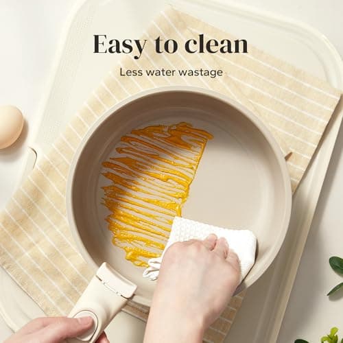 Redchef Ceramic Saucepans Set 16/18/20 cm with Removable Handle, Pot Set Induction Safe, Non-Stick, Space Saving, Stackable Design, PFAS PFOA & PTFE Free (Beige) — view 6