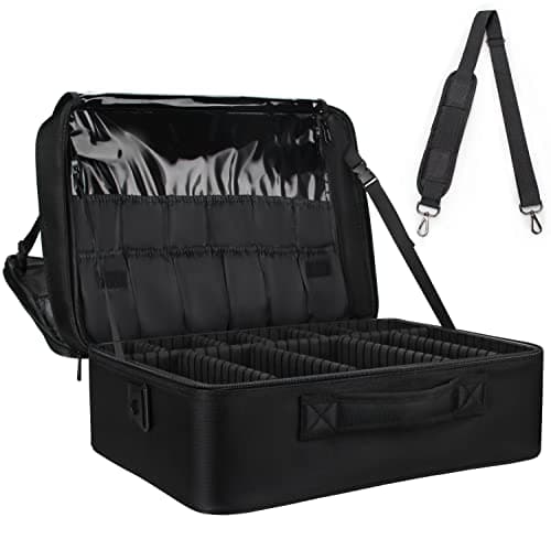 Relavel Professional Makeup Case Large Makeup Organiser Luggage Vanity Case with Adjustable Dividers Cosmetic Storage Box for Women, Makeup Artist Must Haves, Black, XL, Cosmetic Case