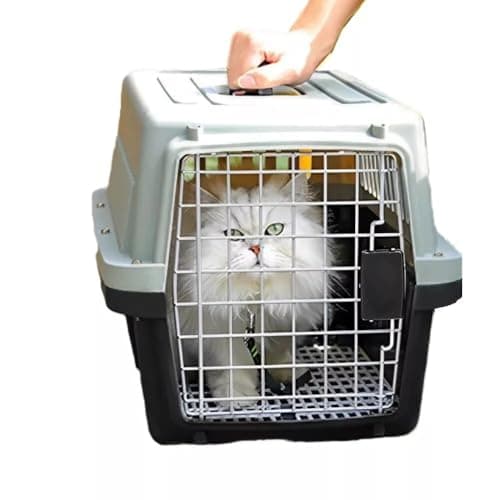 Hyper Mart Pet Travel Carrier, Hard Plastic Transport Crate for Cats and Dogs, 48 x 32 x 30 cm, Grey and Black with removable raised slotted base. — view 3