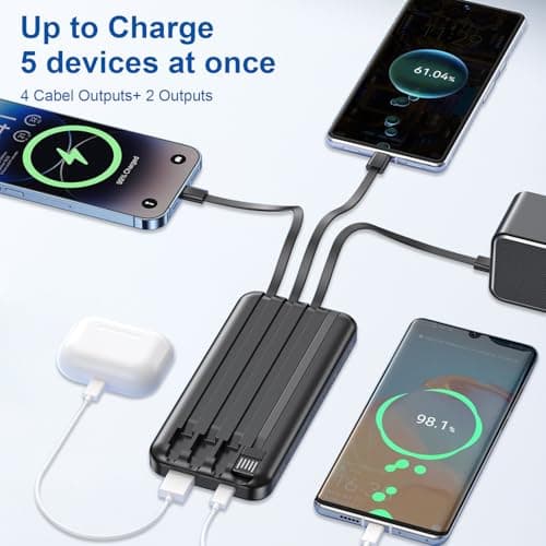 Power Bank Fast Charging 20000mAh, 22.5W Portable Charger with LCD Display, Built-in 4 Cables&6-Device Charging Compatible with iPhone, Android, iPad, No Extra Cords Needed for Travel, Work, Emergency — view 4
