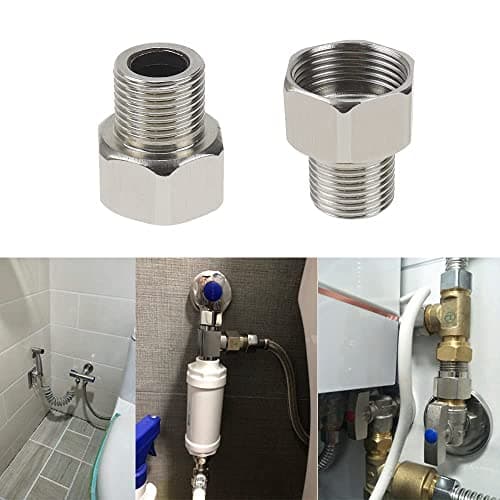 JPGhaha G3/4 inch to G1/2 inch Faucet Adaptor UK 2PCS Compression Adaptors Connectors Pipe Connection Reduction Fittings European Tap Adaptor with 4 Washers Stainless Steel Silver — view 4