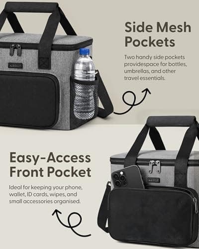 KEPLIN Insulated Cooler Bag 16L Waterproof & Leak Resistant with Shoulder Strap, Side & Front Pockets Portable Lunch Box for Picnic, Camping, Beach, Travel & BBQ, Outdoor Use, (30 x 23 x 23 cm), Grey — view 6
