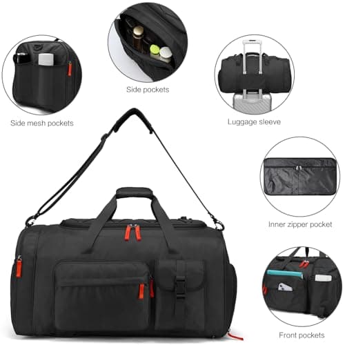 Lyweem Large Duffle Bag Backpack for Travel, 70L Heavy Duty Gym Duffel Bag for Men Women with Shoes Compartment, Sports Holdall Backpack for Weekend Overnight Traveling, Black — view 5