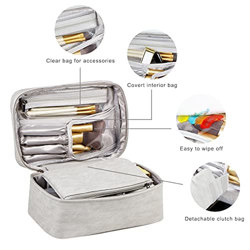 EXERZ Makeup Bag with Detachable Pouch Water Resistant PU Travel Case Grey — view 2