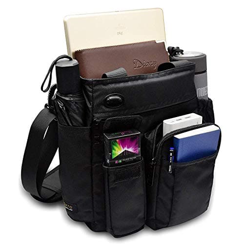 AlwaySky Nylon Crossbody Messenger Bag, Multifunctional Shoulder Bag, Laptop Bag for Men and Women Sport Travel Business (Black) — view 5