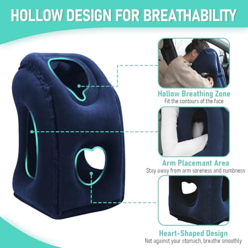 2 Pack Inflatable Travel Pillow for Airplane, Airplane Pillow for Sleeping to Relieve Neck and Shoulder Pain, Support Head Inflatable Pillow for Long Flights, Used for Airplane, Car, Office (Blue) — view 5