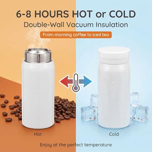 Mini Insulated Stainless Steel Water Bottle, 200ml Leak Proof Travel Tumbler for Coffee Tea Hot and Cold Beverage,Portable Pocket Flask for Adult and Kid Home School Office Camping(White) — view 5
