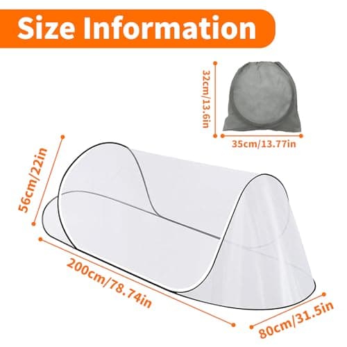 200 * 80 * 56cm Foldable Pop-Up Mosquito Net with Zip, Portable Ultra Light Family Tent for Single Bed, Easy & Fast Installation Mosquitos Net Bed for Home, Dorm, Outdoor, Travel, Camping (White) — view 5