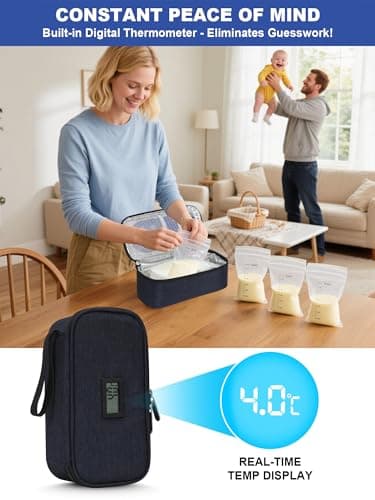 YOUSHARES Breastmilk Cooler Bag - Breast Milk Cooler Travel Bag with Real-Time Temperature Display, Breast Milk Storage Bag with 2 Ice Pack, Small Cool Bag for Insulated Bottle for Breastfeeding(Navy) — view 3