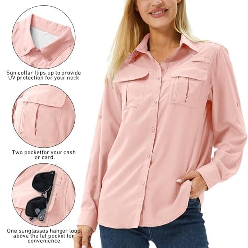 Winebox Women's UPF 50 Shirts Long Sleeve Sun Protection UV Quick Dry Casual Outdoor Safari Walking Fishing Hiking Travel Shirts(Pink-s) — view 2